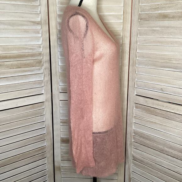 Anthropologie Charlie & Robin Savusavu Pink Mohair V Neck Tunic Sweater M - Picture 5 of 8